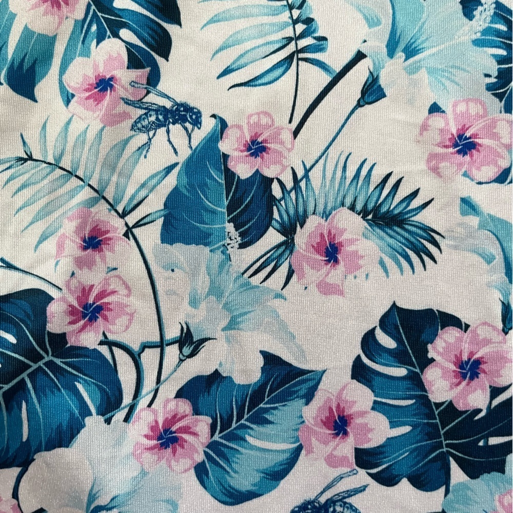 Con.struct Men’s White Blue Pink Hibiscus Palm Hawaiian Golf Polo Short Sleeve M - Picture 3 of 8